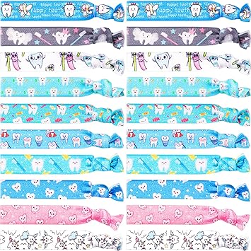 20 Pieces Teeth Hair Ties Dental Tooth Hair Accessories Elastic Ribbon Ponytail Holders No Crease Hair Bands Dental Hygienist Gift for Women Girls