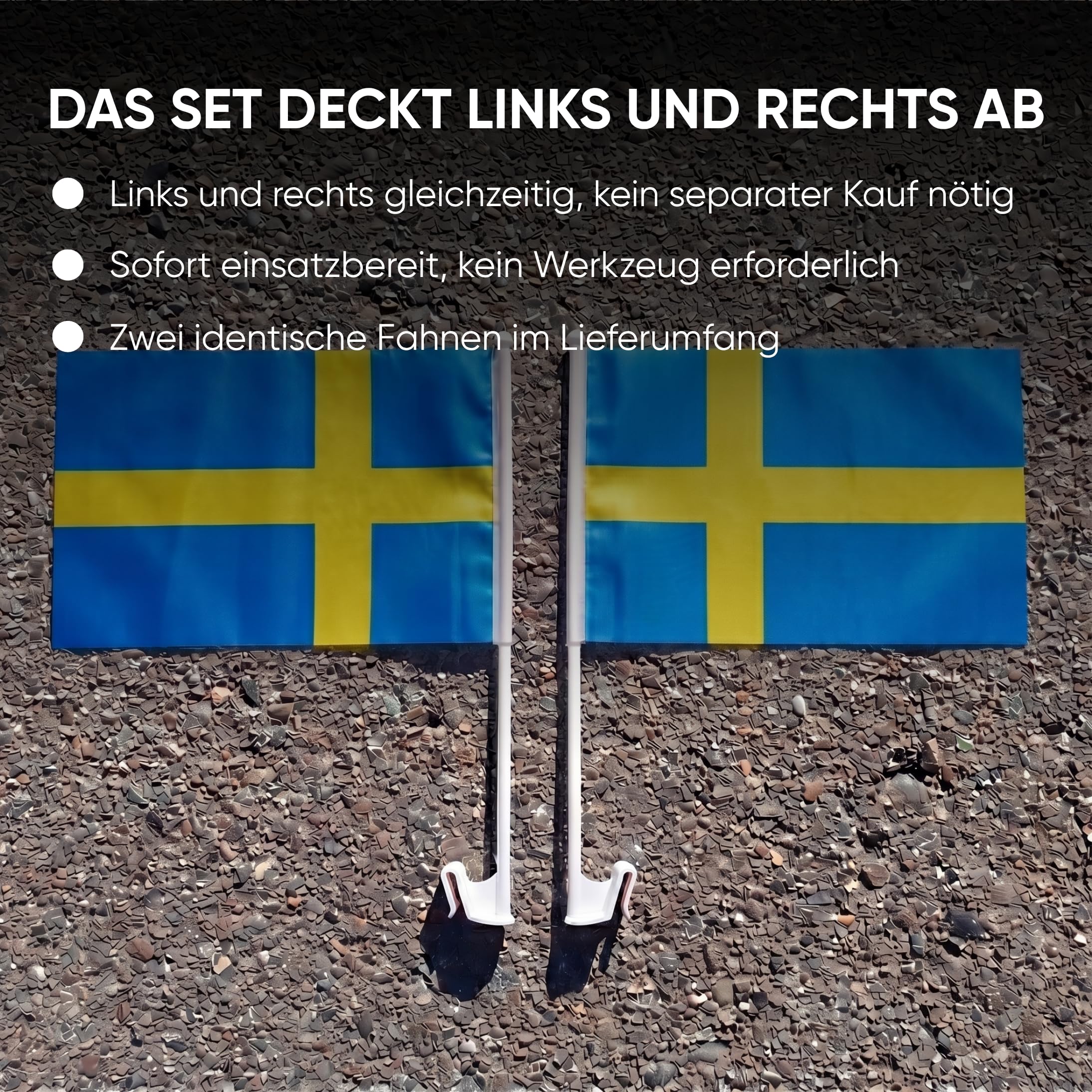 Auto Fahnen Schweden Komplett Set - Motorhaubenfahne, 2 Autofahnen Fenster & 2 Außenspiegelfahnen, Fußball Fanartikel FZG für EM & WM, Schwedische Flagge Fahrzeug Deko