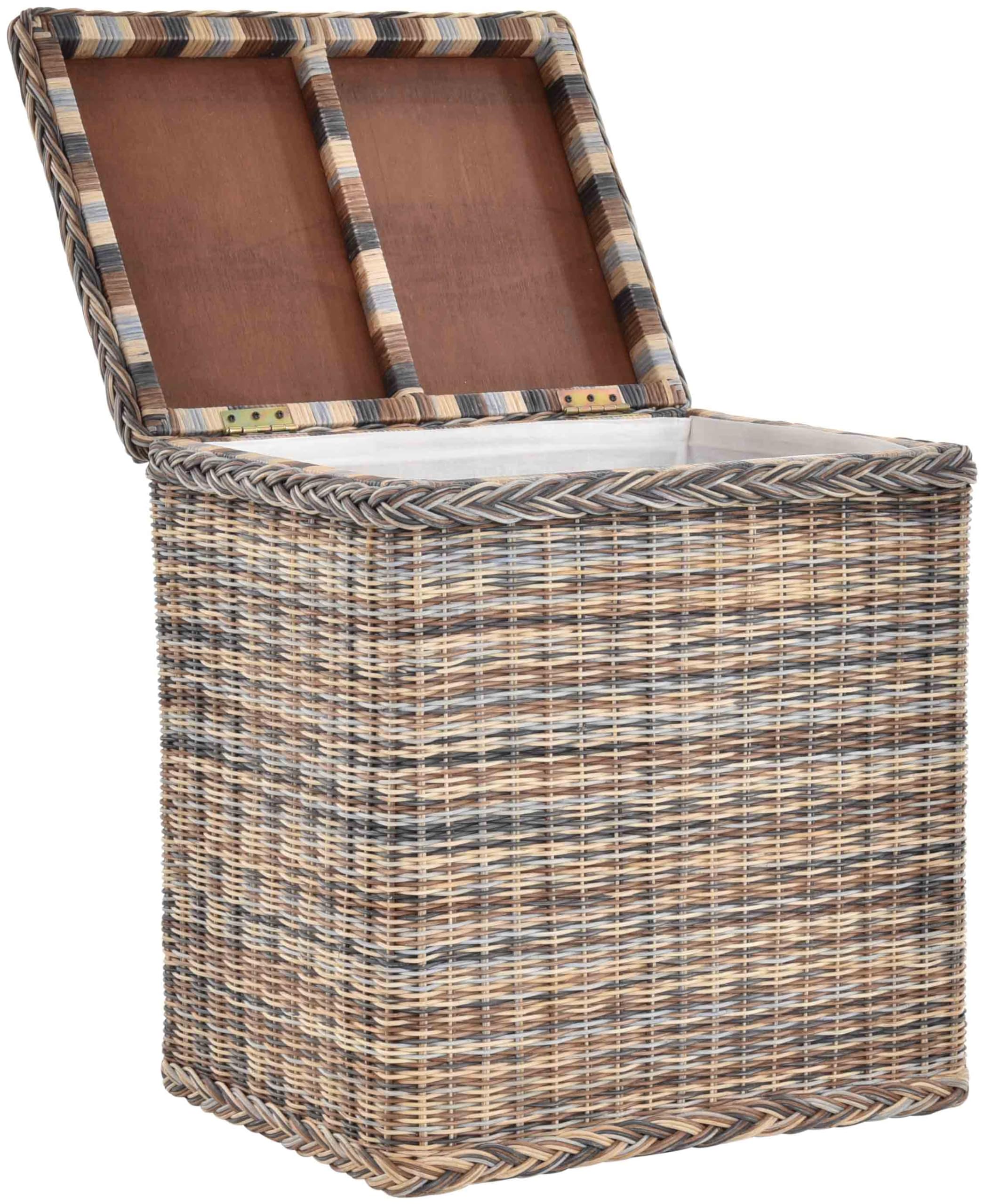 Wäschekorb/Wäschebox mit Deckel und Inlett aus echtem Rattan, Wäschetruhe (Mehrfarbig)