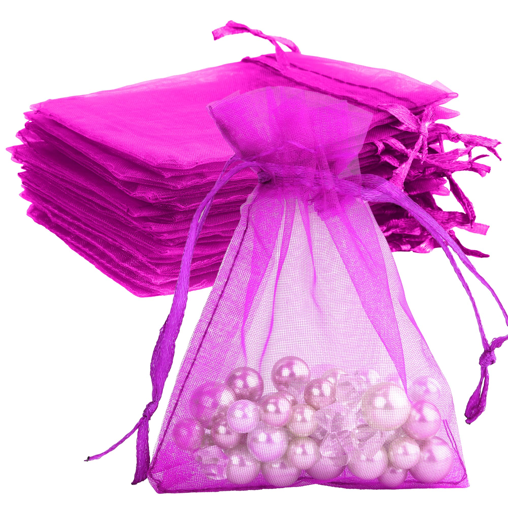 BOEIAC Organza Bags - 50 Mini Rose Gold Mesh Wedding &amp; Party Favor Bags with Drawstring - 4 x 6 Inch, Jewelry, Candy