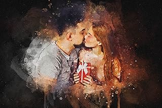 Personalized Couple Portrait From Photo Watercolor Art with Dark Backgro...