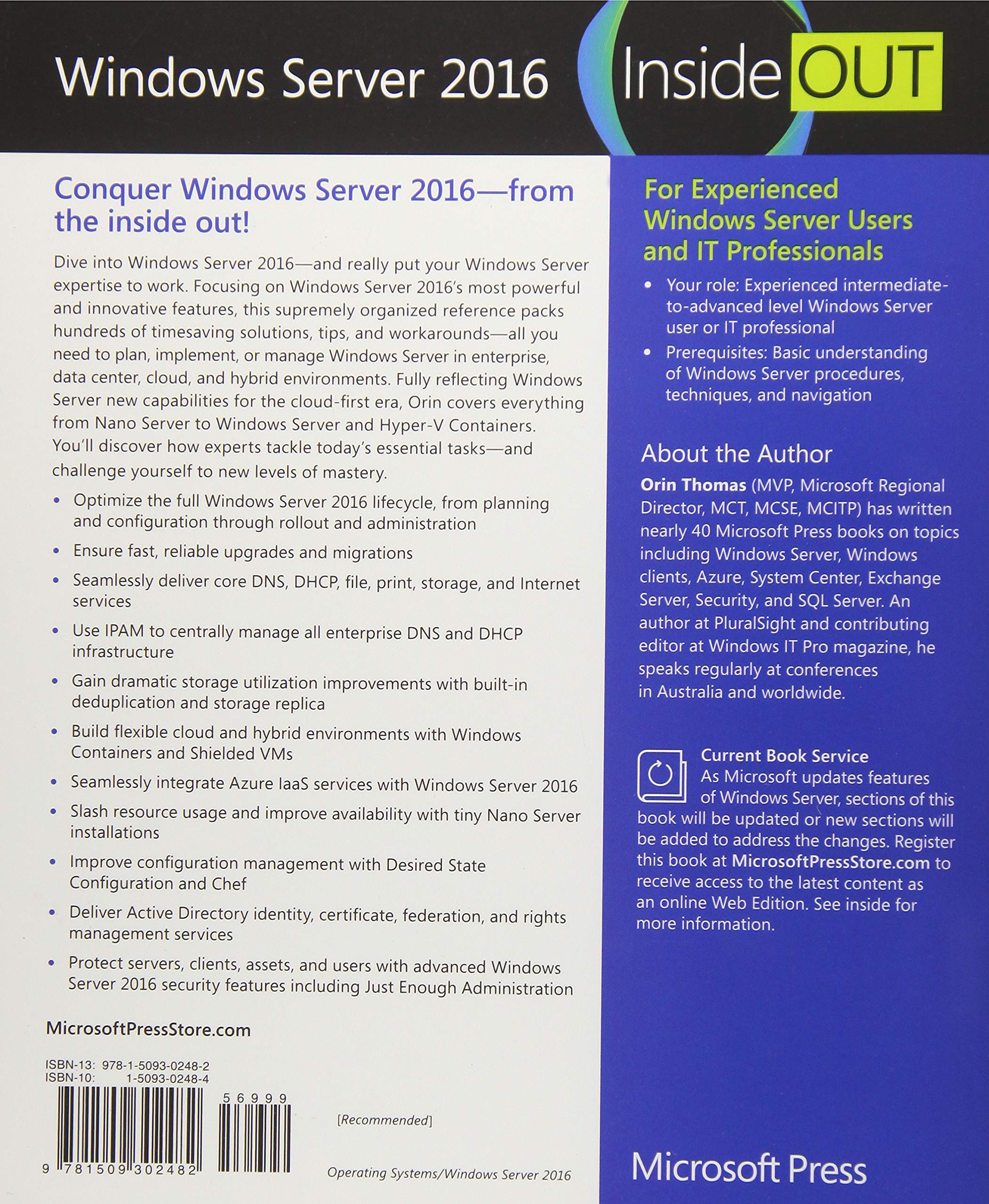 Windows Server 2016 Inside Out (Includes Current Book Service) [Lingua inglese]