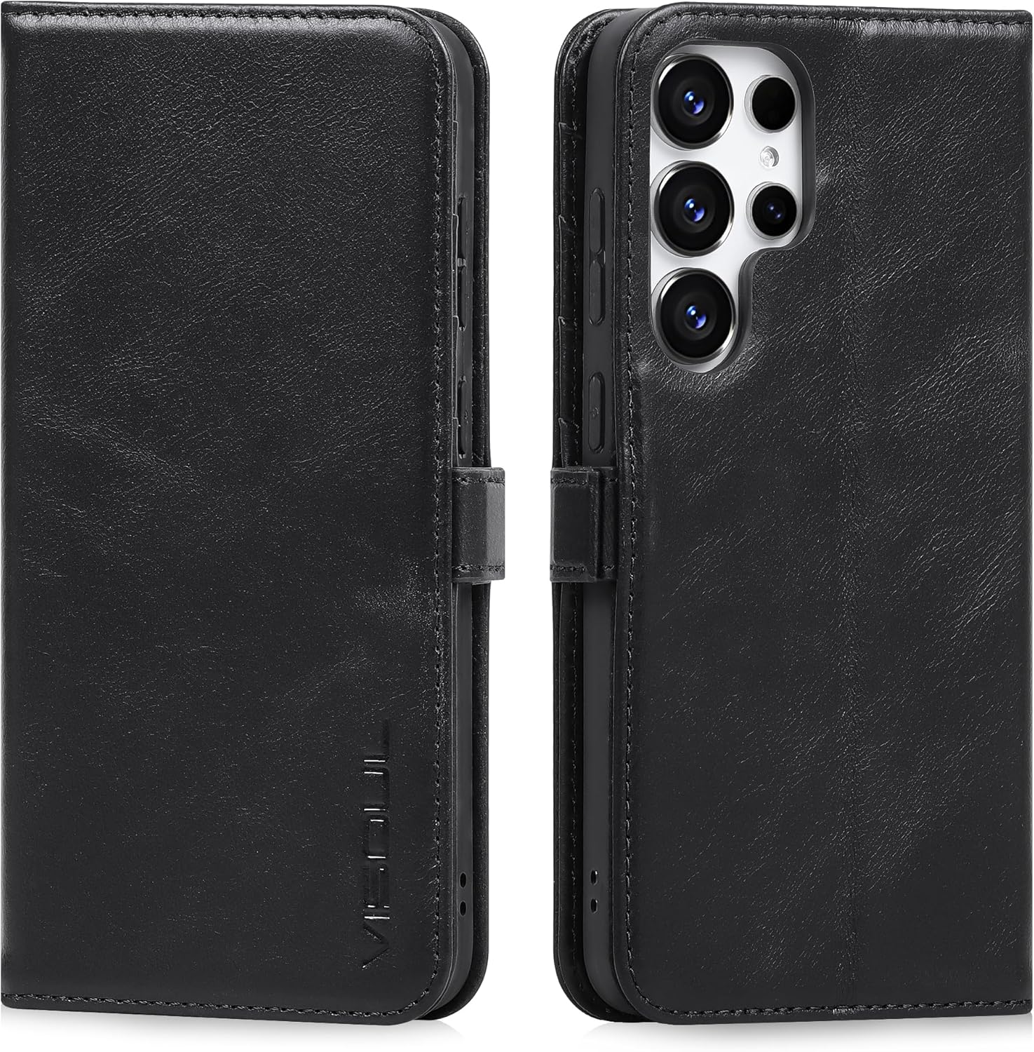 VISOUL Wallet Case for Samsung Galaxy S25 Ultra, Genuine Leather Magnetic Wallet Case Card Holder Kickstand Flip Folio Cover Compatible with Samsung S25 Ultra (6.9 inch) Black for Galaxy S25 Ultra 6.9" Black