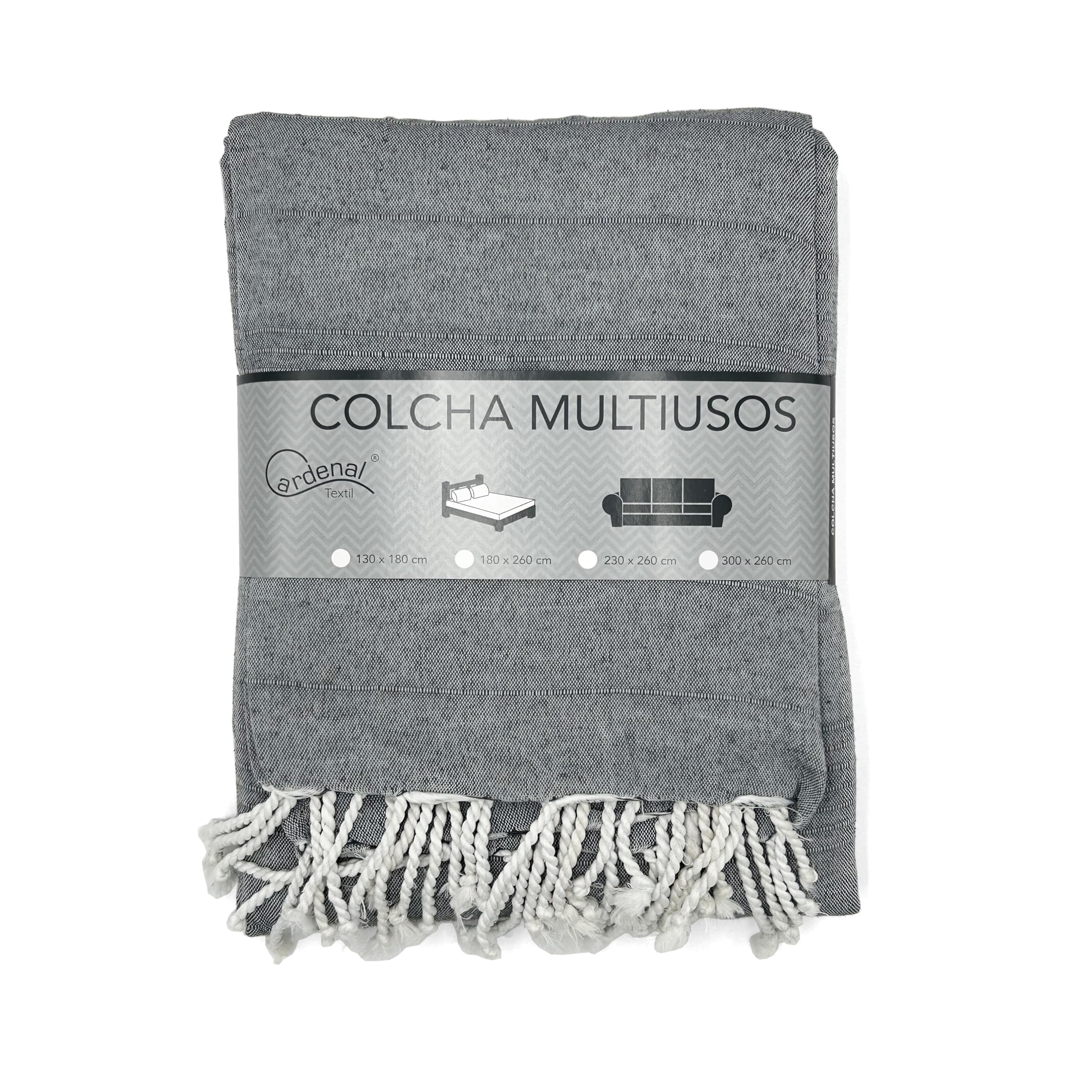 Cardenal Textil - Foulard Multiusos Peñíscola, Plaid para Cama, Manta para Cama, Cubre Sofá, Antracita, 300 x 260 cm