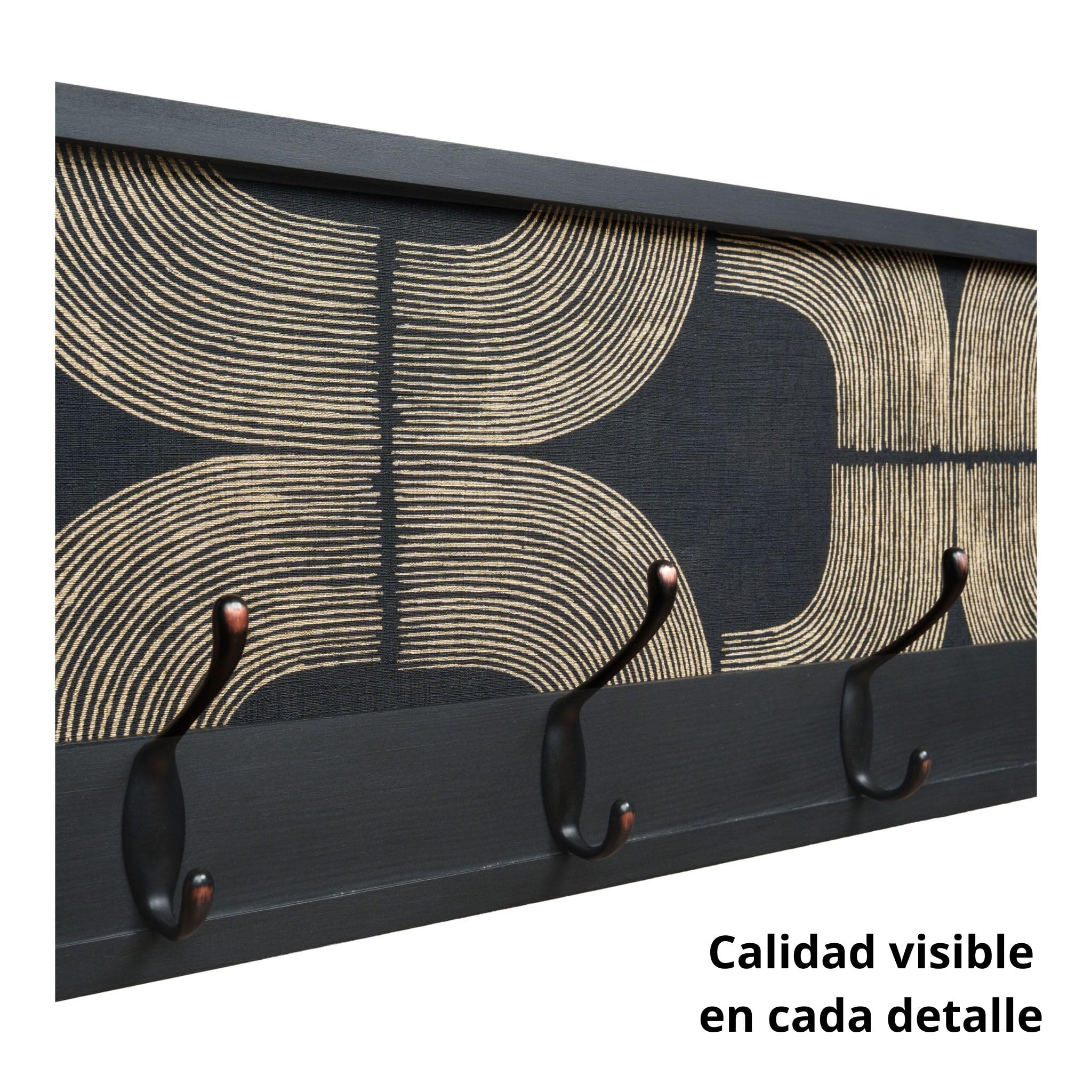 Perchero Pared Madera 52x25cm Mid-century Negro 4 Ganchos | Hecho en España. 4 ganchos dobles (8 colgadores) para ropa y abrigos. Ideal para entrada, salón u oficina.
