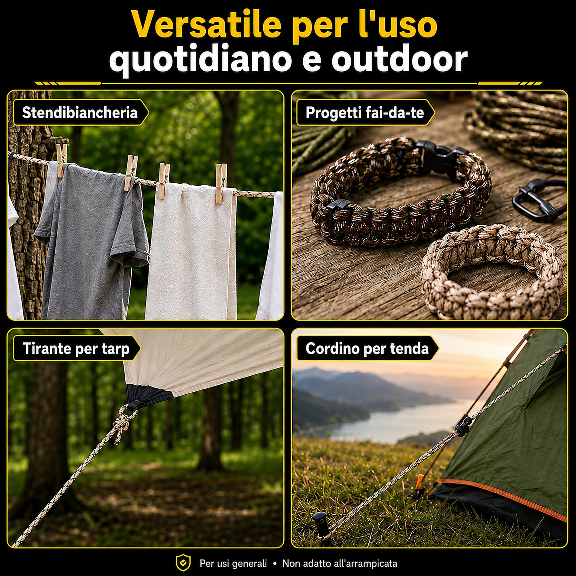Paracord 50M 4mm 250kg Carico di Rottura 7 Fili Centrali 100% Nylon per Sopravvivenza Campeggio Escursionismo 5 Colori