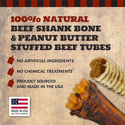 Miniatura 6 de Shank Bone and Peanut Butter Tráquea - Paquete de golosinas para perros con 2 huesos de vástago y 5 tráqueas rellenas de mantequilla de maní
