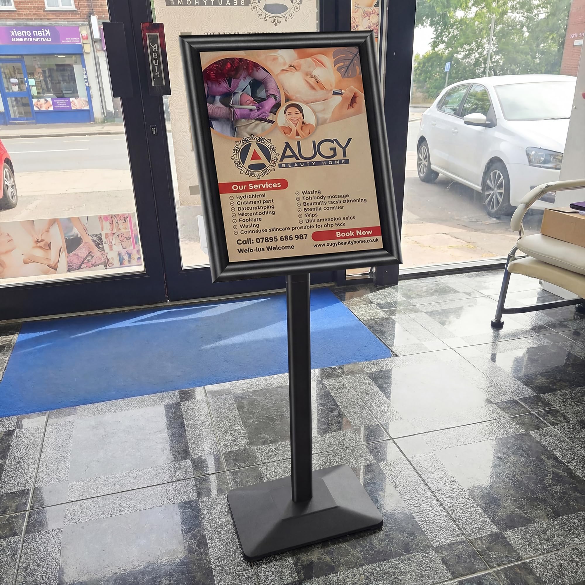 A3 Cartel de pie, ajustable Menú Aviso soporte de exhibición con base de hierro fundido de alta resistencia, publicidad, ventas, señalización Snap Frame Display Stand, Negro