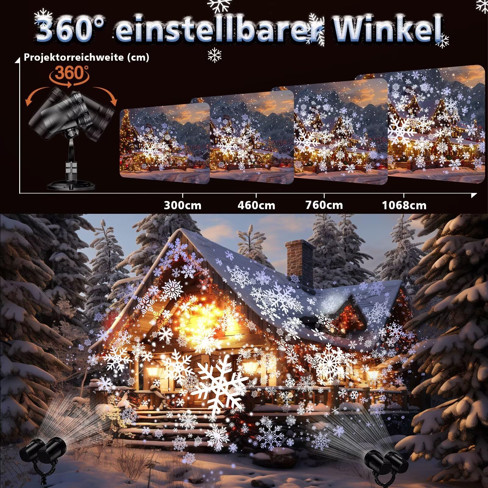 Projektor Weihnachten Aussen, LED Projektor Doppelter Kopf Dynamische Schneeflocken, Weihnachtsdeko Aussen, IP65 Wasserdicht Weihnachtsbeleuchtung, außen für Garten Party