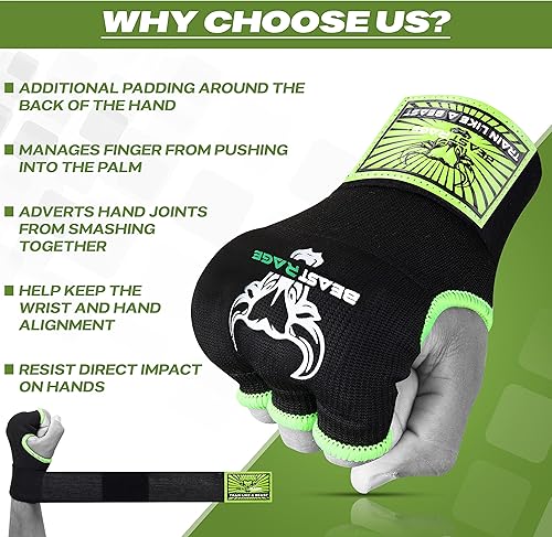 Miniatura 5 de BEAST RAGE Guantes interiores con envolturas de mano, envoltura rápida, largo de 36 pulgadas, soporte de muñeca de MMA, vendajes Muay Thai,