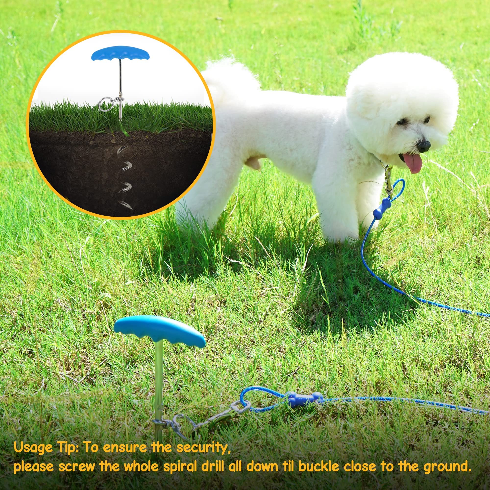Petphabt - Cavo resistente per cani da 6 m, con spirale per cani da 16 cm, con picchetto a terra per cuccioli e animali domestici, guinzaglio per esterni (verde acqua)