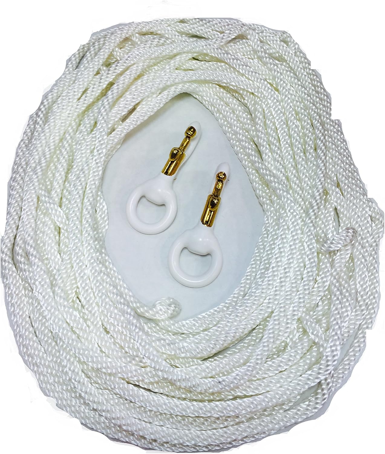 Commercial Flagpole Repair Kit (50 FT X 1/4") Diameter WindStrong® White Flagpole Polypropylene Halyard Flagpole Rope and Lot of -2- 3 Inch Deluxe White Rubber Coated Brass Flagpole Clip Snap Hooks