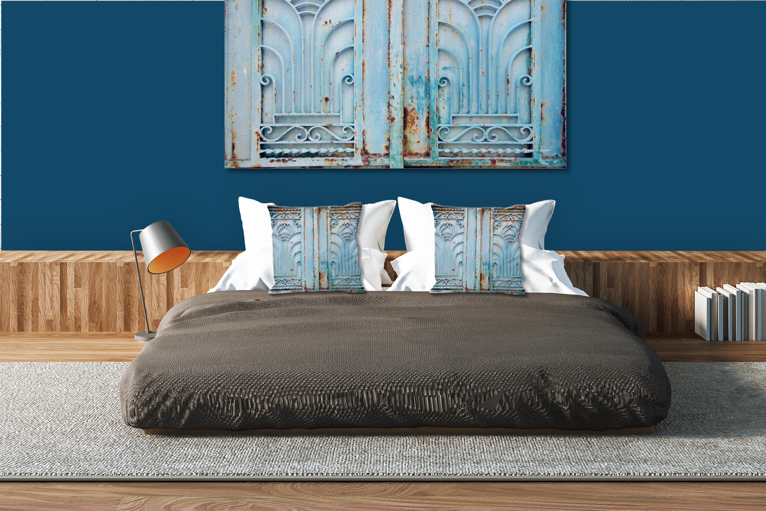 Ornamente 2 -Foto-Kissen-Hülle Set (2 STK.) 40 x 40 cm | Kissen-Bezüge - passend zu Wandbild - Deko-Kissen - Frankreich Tor Villa Metall-Optik