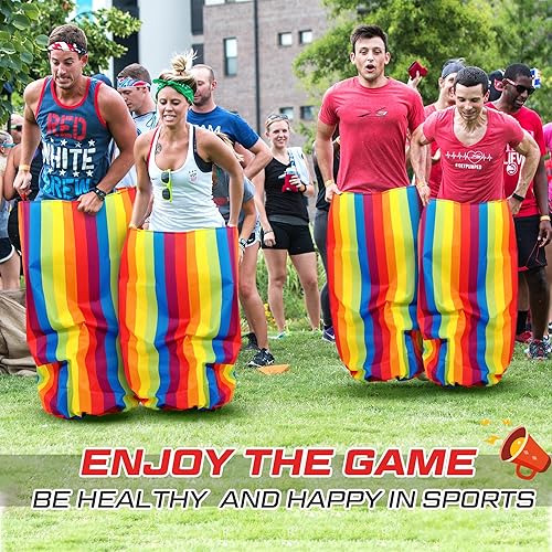 Miniatura 4 de Lenwen 12 bolsas de carreras de sacos de papas, bolsas de carreras de saco colorido, sacos de papas de tela Oxford, juegos para jugar en el patio
