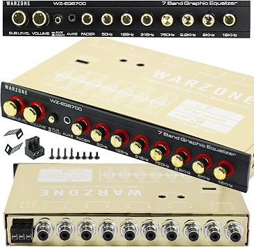 Gravity Warzone EQ6700 1/2 DIN 7-Band Car Audio Graphic Equalizer, 7V RMS RCA Output, Front/Rear/Sub Outputs, 60/90Hz Sub Crossover, Gold-Plated RCA, Car Boat RV Motorcycle