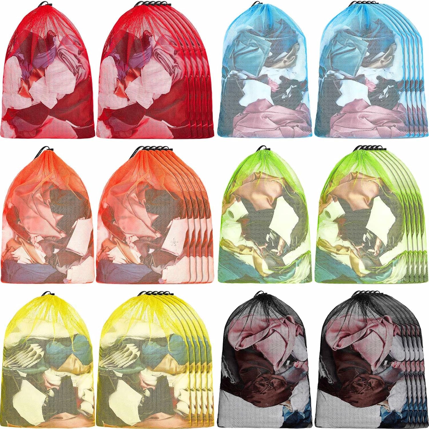 Berlune 36 Pcs 32x24 in Large Laundry Bag Colorful Extra Large Mesh Laundry Bag Bulk with Drawstring Heavy Duty Mesh Machine Washable Drawstring Pouch