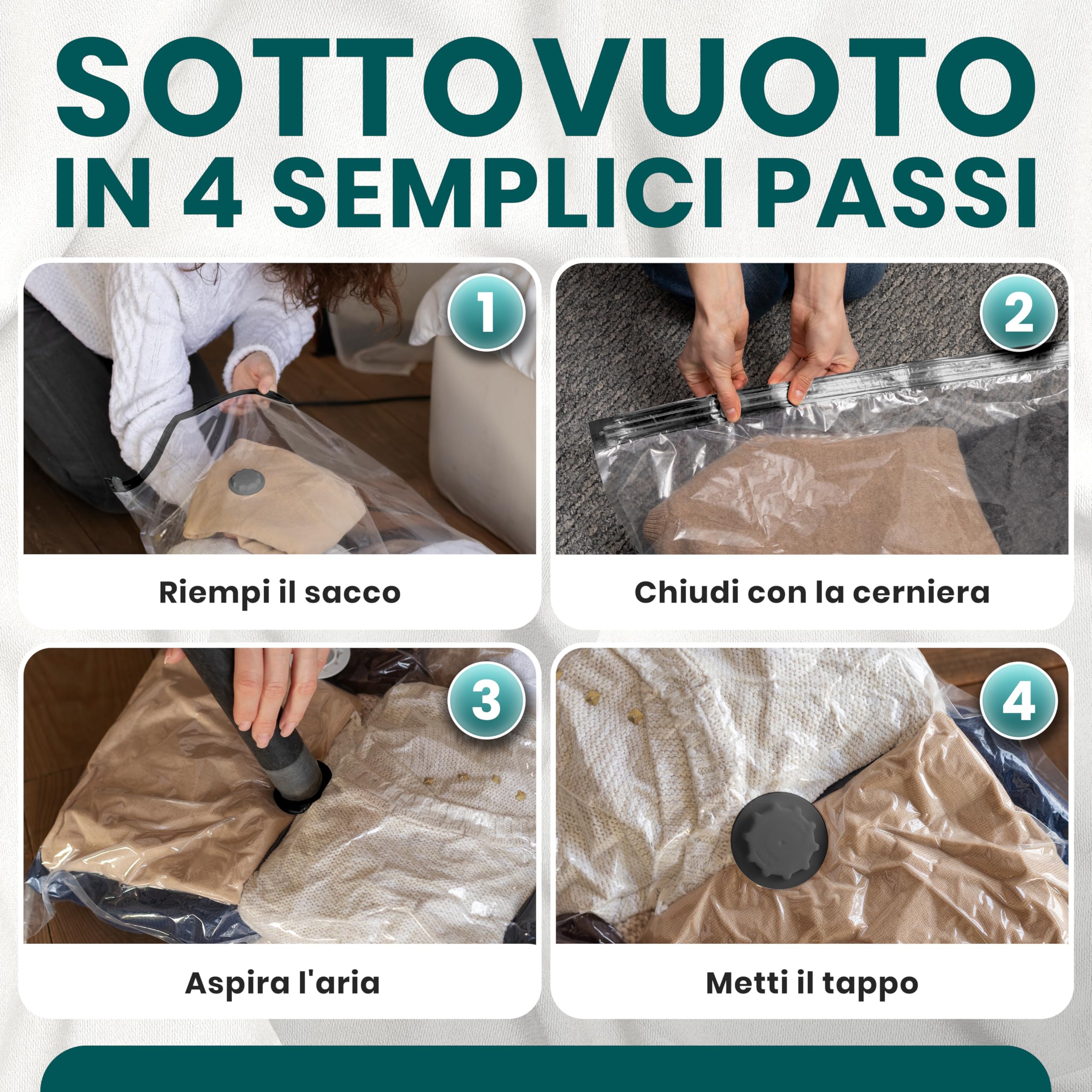 myHodo Sacchetti Sottovuoto XXL (6 Pezzi, 80x120 cm) – Extra Grandi Buste Salvaspazio Riutilizzabili per Piumoni, Coperte, Vestiti e Tessuti Voluminosi, Sacchi Durevoli con Doppia Chiusura Ermetica - 5