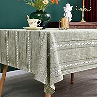 Newisher Rustic Farmhouse Green Embroidered Striped Tablecloth - Linen Texture, Wrinkle-Resistant 70x70 Inch Square Table Cover