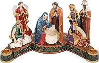 Vista 3 de Portavelas de corona de Adviento - Portavelas de mesa de Navidad, 6 pulgadas, diseño de pesebre redondo