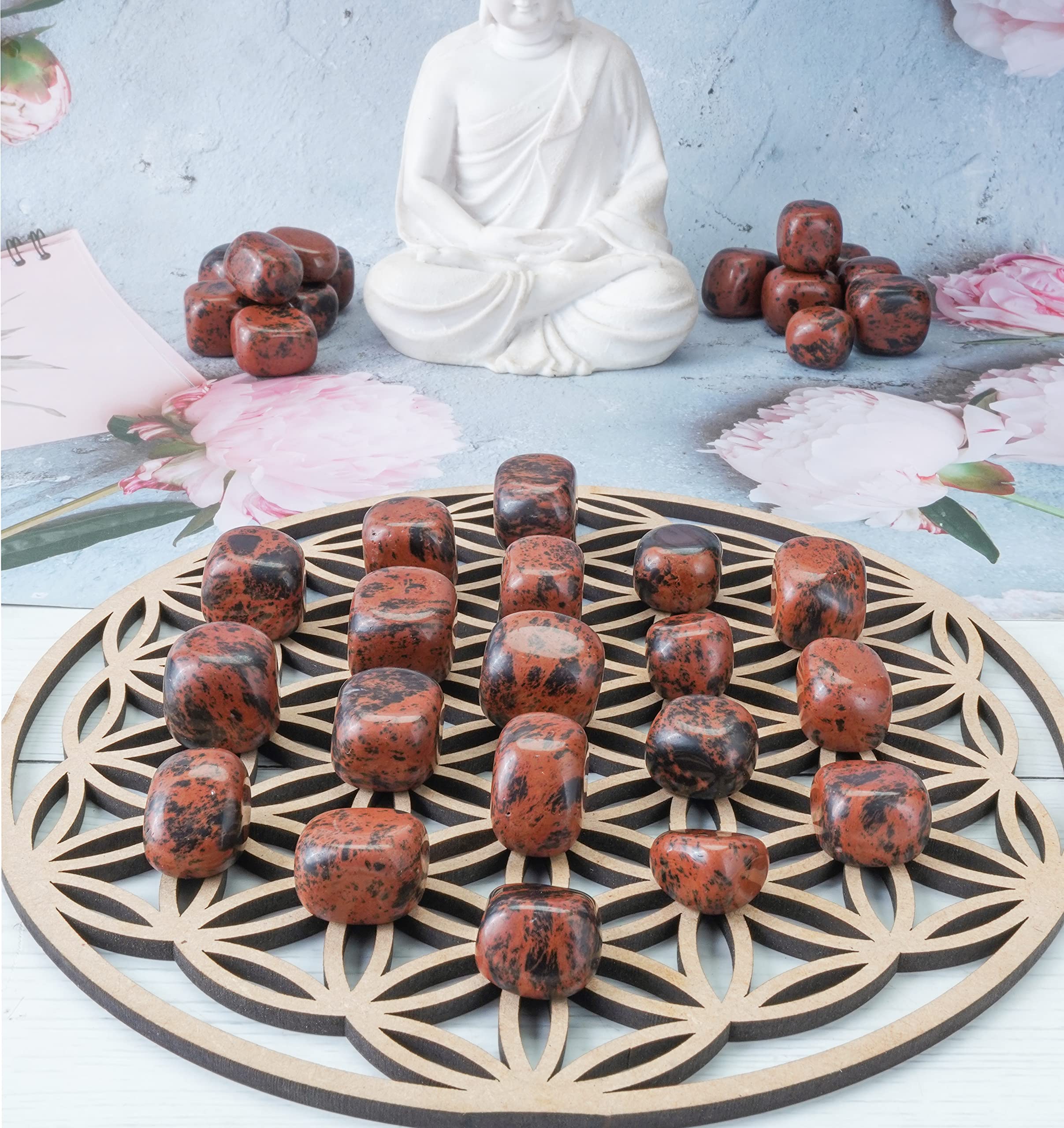 Crocon Juego de piedras caídas de obsidiana de caoba de 1 libra y juego natural a granel para curación de reiki, regalo de equilibrio de chakras, regalo de cumpleaños para mujeres, tamaño: 20-25 mm