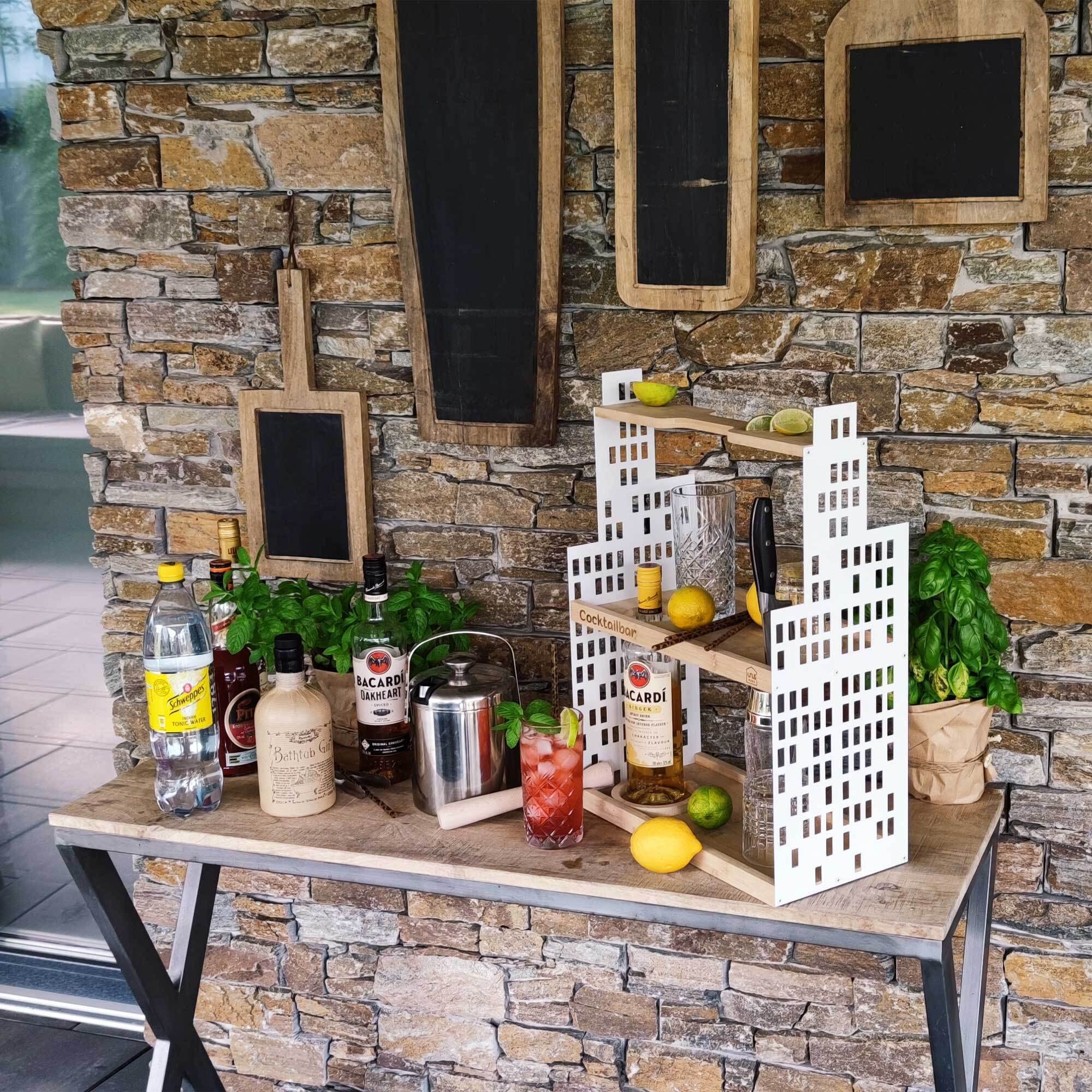 UNUS HOME Etagere Cocktailbar, wei, 2 Etagen mit Griff, fr Cocktails,  Frchte und Snacks mit Flaschenhalter und Schlitz fr Messer, Tablett aus  ...