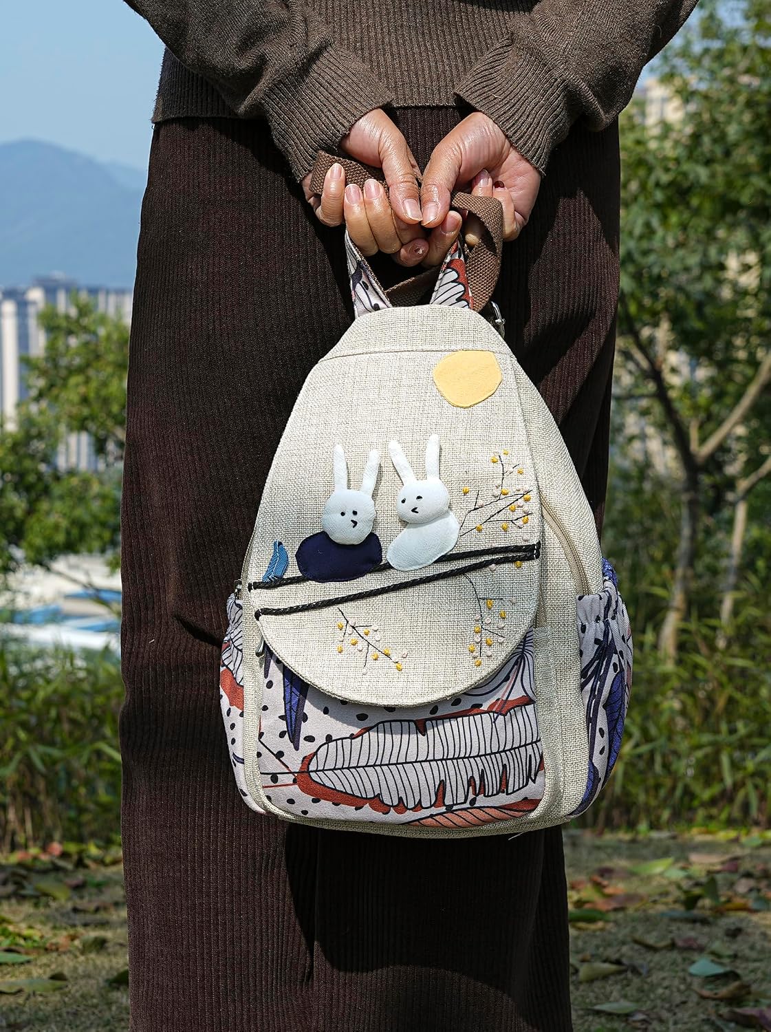 Backpack Purse for Women - Boho Style Small Convertible Sling Bag with Woven and Mushroom Design - Perfect Mini Backpack for Fashionable Hippie Ladies Cat image 5