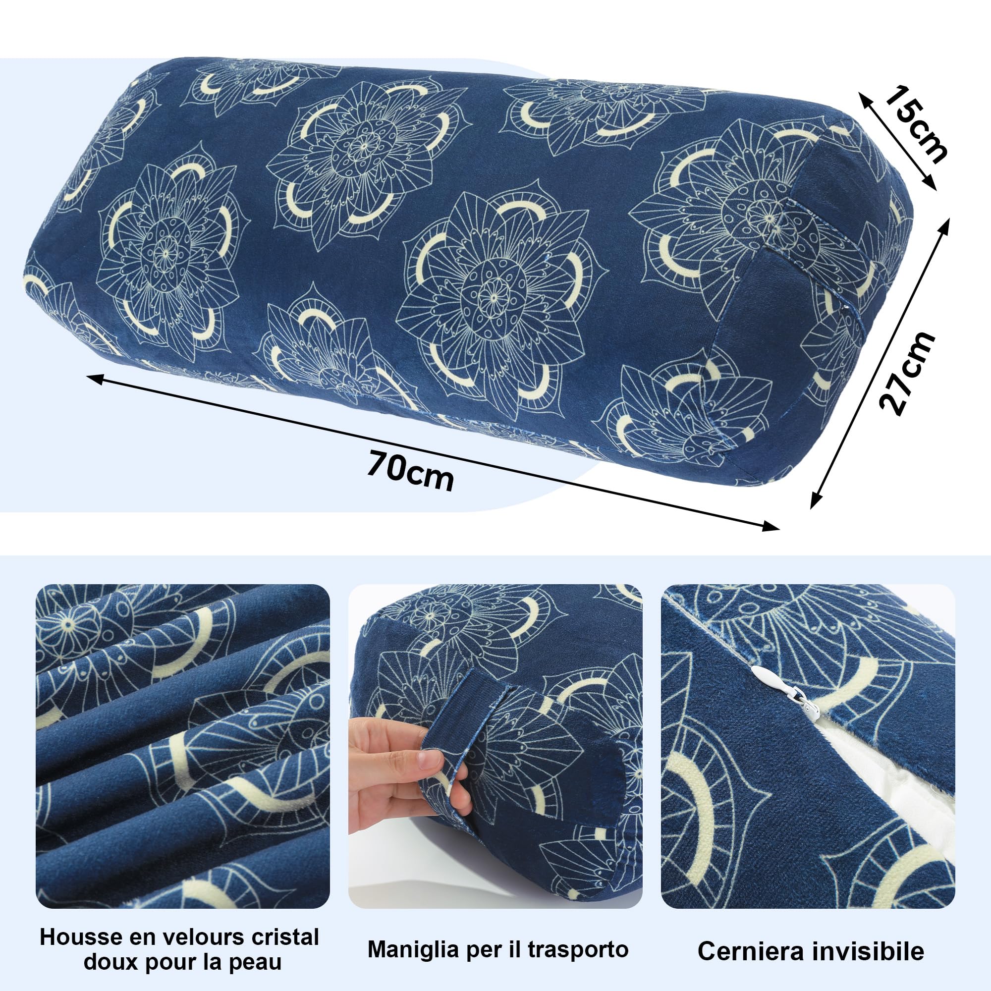 Cuscino Yoga, Cuscino Yoga Rettangolare Per Meditazione Rigenerante, Cuscino Meditazione Con Maniglia Per Il Trasporto, 70 * 27 * 15 cm