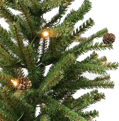 Miniatura 2 de Puleo International Árbol de Navidad artificial de abeto preiluminado de 6 pies con 300 luces y conos de pino, color verde