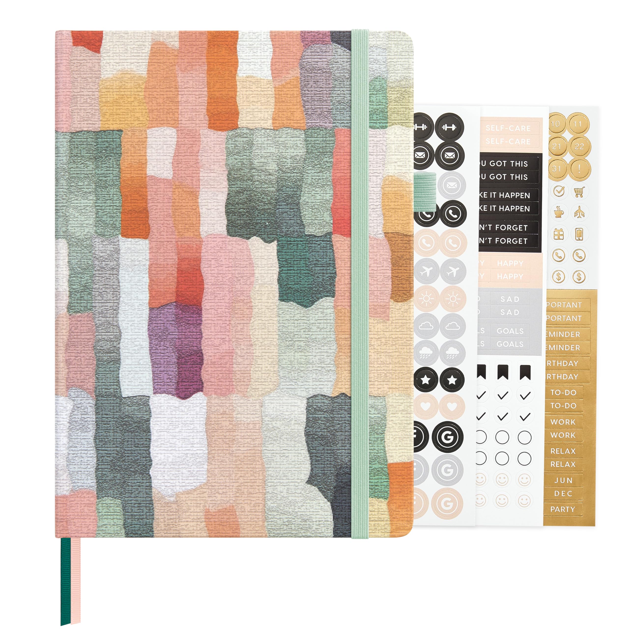 &And Per Se Dotted Journal Notebook for Women&Men with Pattern, A5 Leather Hardcover, 160 Pages 100GSM Thick Dotted Paper, 3 Sheets of Stickers Included, 5.7'' x 8'' (Colorful Stripes) — image 1