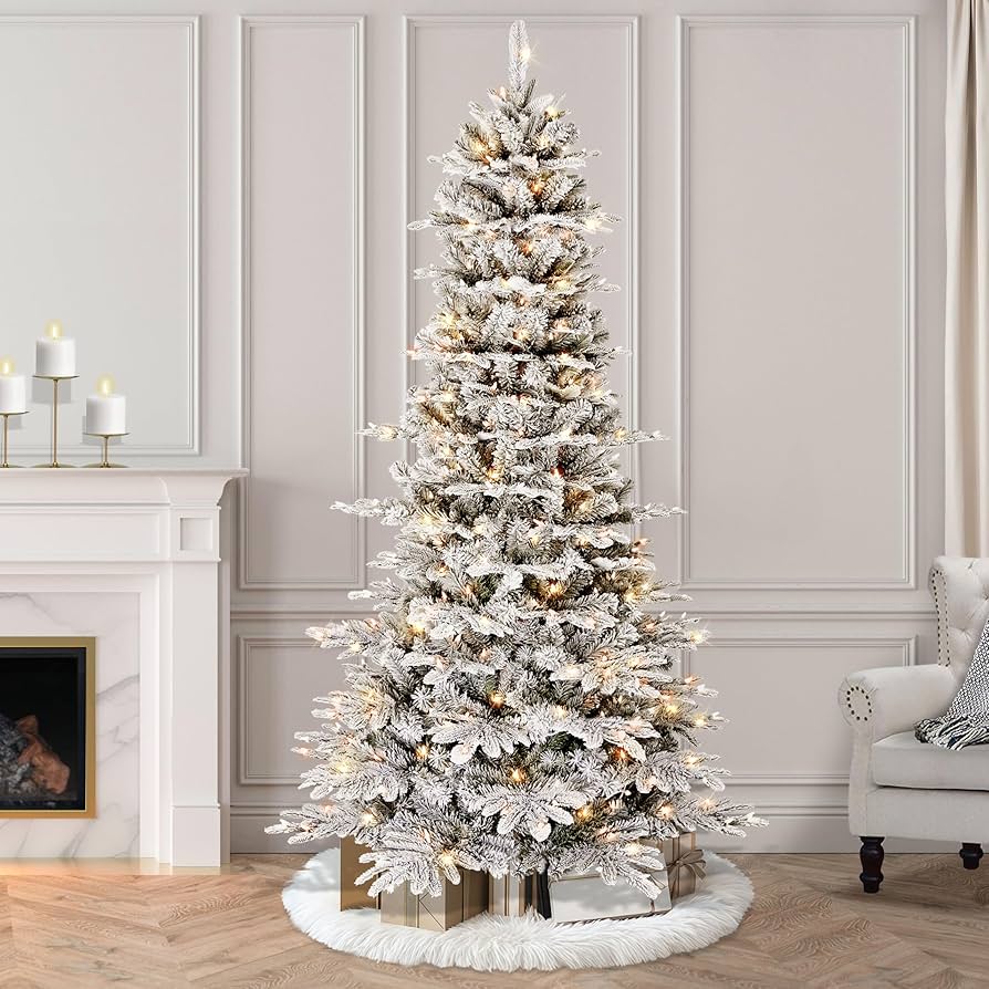 Amazon.com: Puleo International 7.5ft Pre-Lit Slim Flocked Aspen