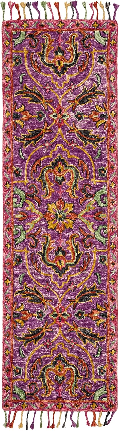 SAFAVIEH Blossom Collection 2'3" x 8' Purple / Multi BLM451A Handmade Tassel Premium Wool Runner Rug