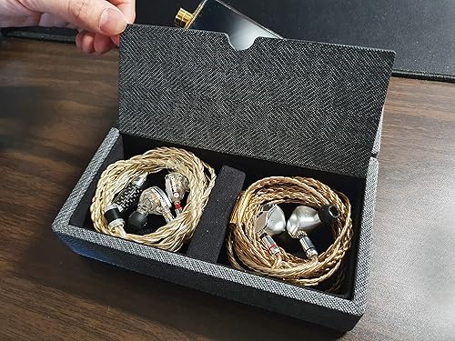 Miniatura 7 de MITER Funda de transporte para DAP + auriculares, hecha a mano Italia piel sintética rígida para 2 auriculares IEM + 1 caja de almacenamiento para