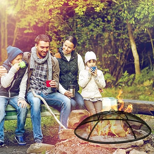 Miniatura 3 de Cubierta redonda de rejilla para fogatas, protector de malla para fogatas de patio al aire libre, tapa de brasas abovedada de acero resistente con