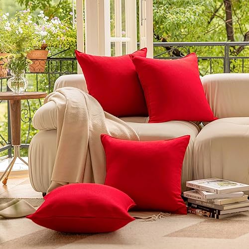 Miniatura 6 de Demetex Juego de 4 fundas de almohada de 18 x 18 pulgadas, cuadradas para exteriores, fundas de almohada de lino impermeables para sofá, cama y
