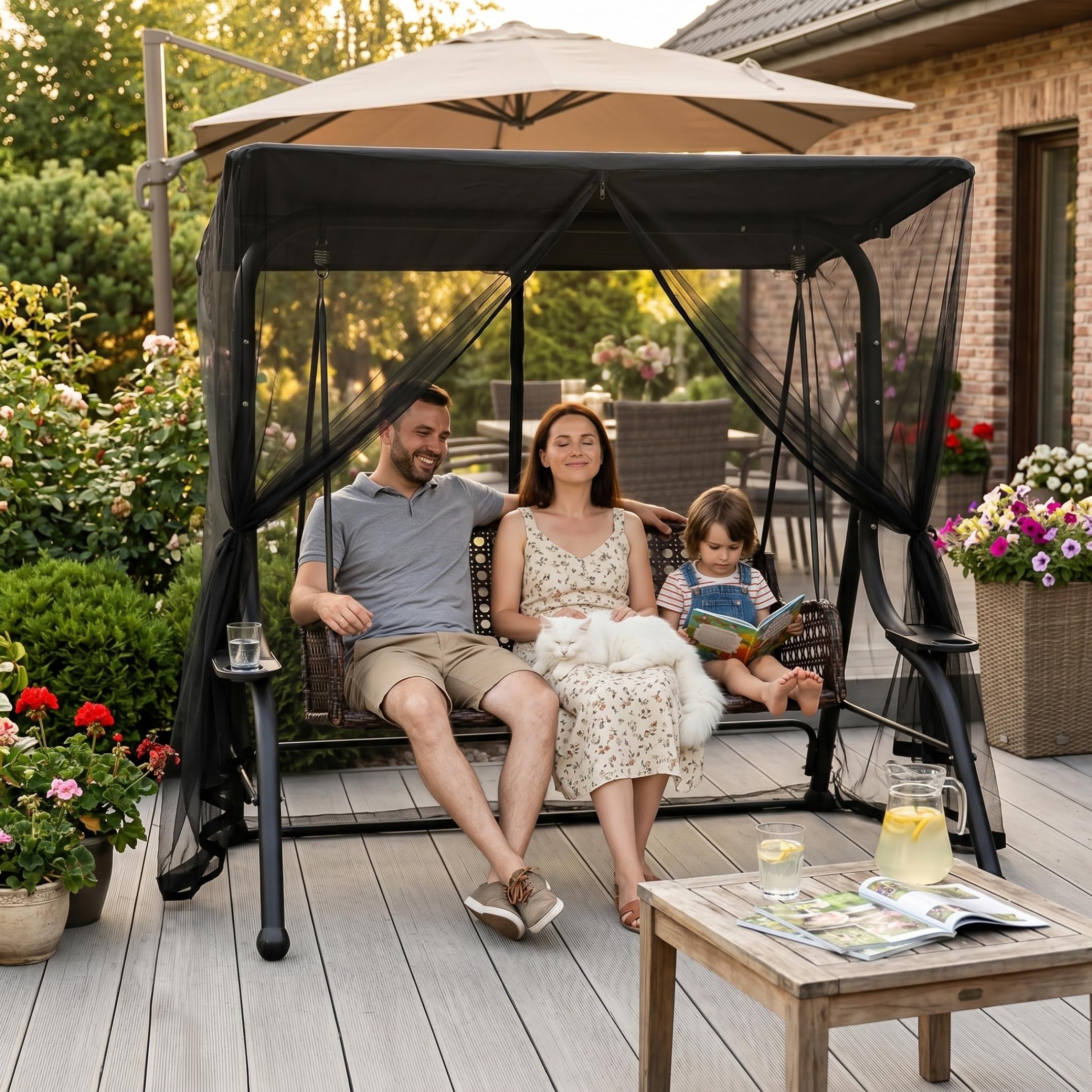 Moustiquaire de terrasse pour Porche, balancelle 3 Places avec auvent imperméable, Anti-Insectes, Noire, 2 m (6, 73 pi)