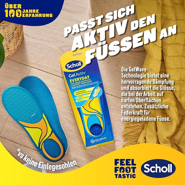 Scholl GelActiv Everyday Einlegesohlen für Männer, Den ganzen Tag komfortable Füße, Memory Foam-Dämpfung und GelWave-Technologie passen sich den Füßen an und bietet höchsten Komfort, Größe 40-46.5 - 4