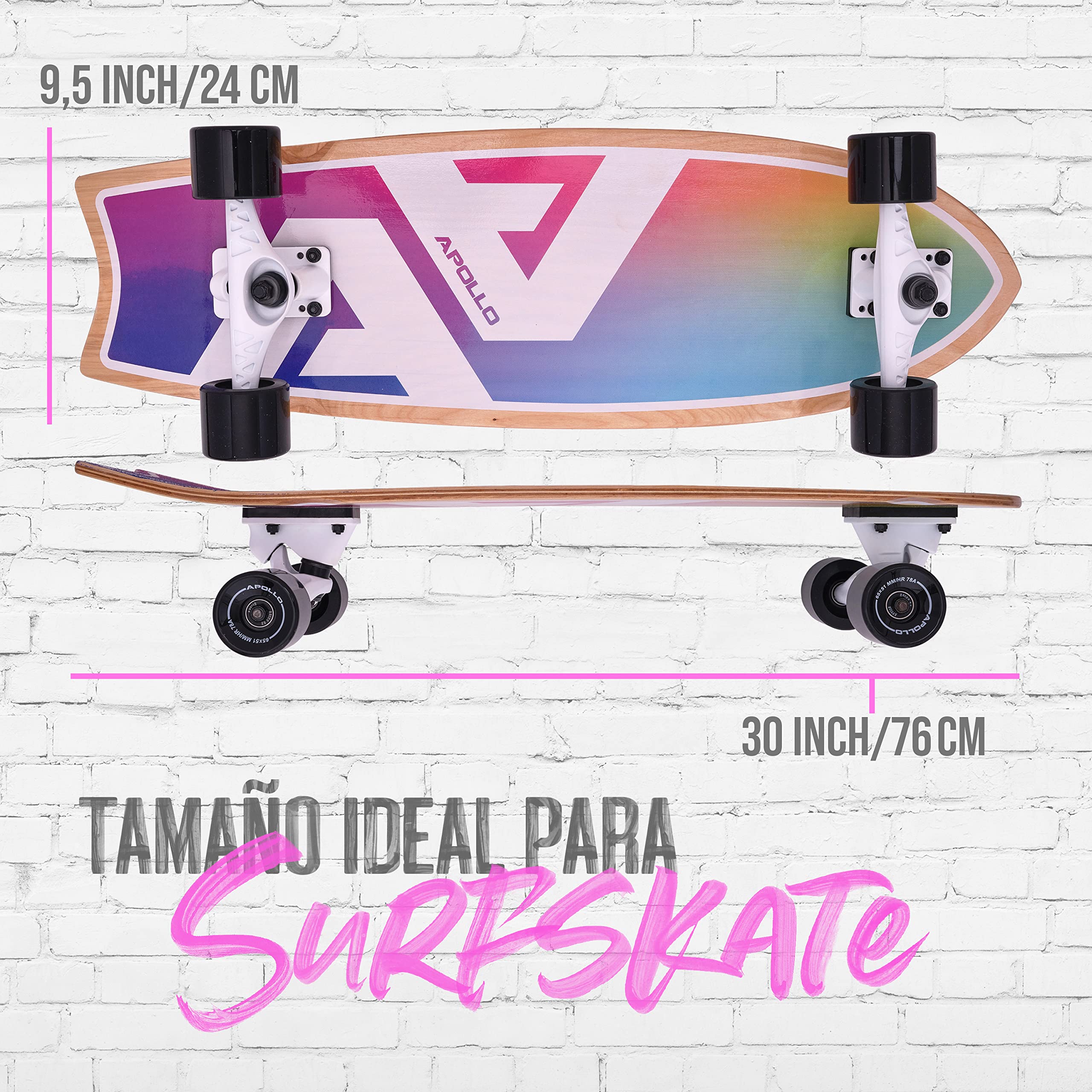 Apollo Surf Skate para Niños a Partir de 6 Años | Mini Longboard Cruiser para Niños | Mini Skate Cruiser para Entrenamiento de Surf | Carving y Pumping | Ejes Surf Skateboard Adulto