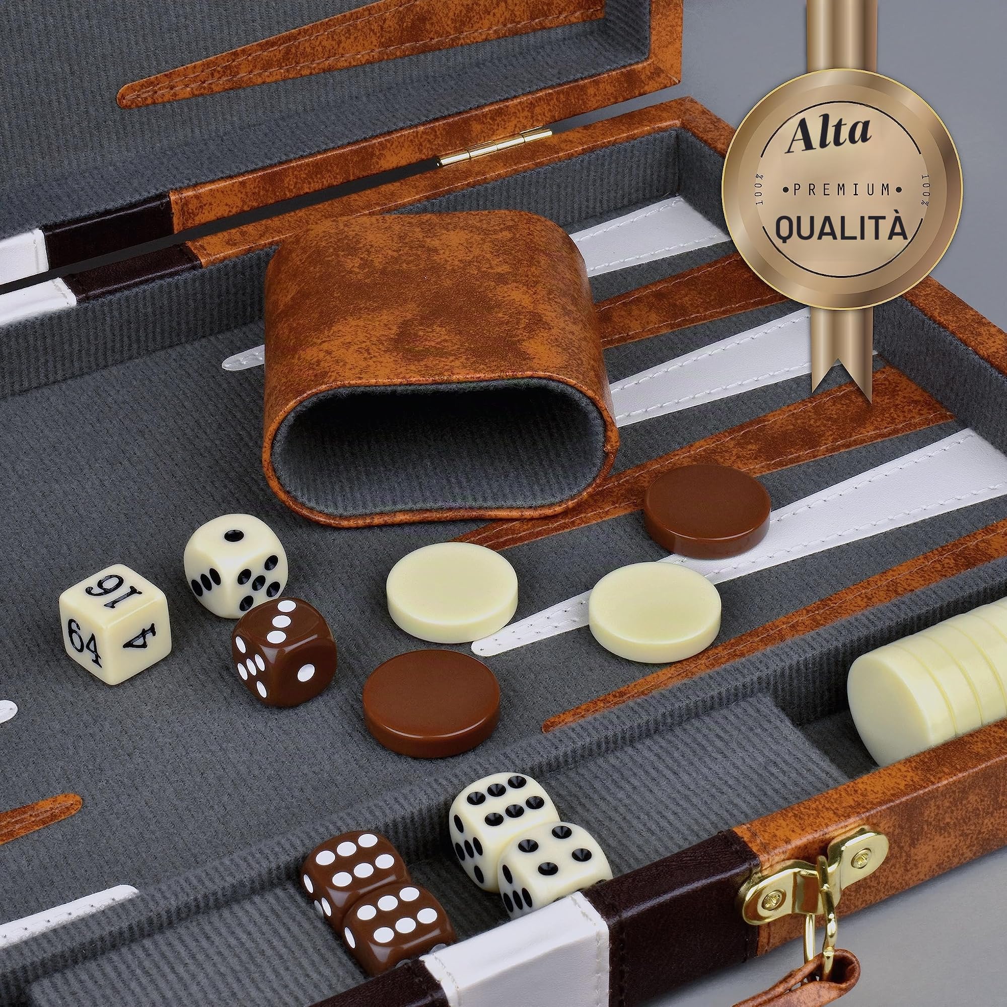 Grande set da backgammon per adulti, giochi da tavolo classici per 2 giocatori, adulti e bambini, set da backgammon di alta qualità con tavola da 38,1 cm e 32 pezzi di backgammon, in custodia in pelle