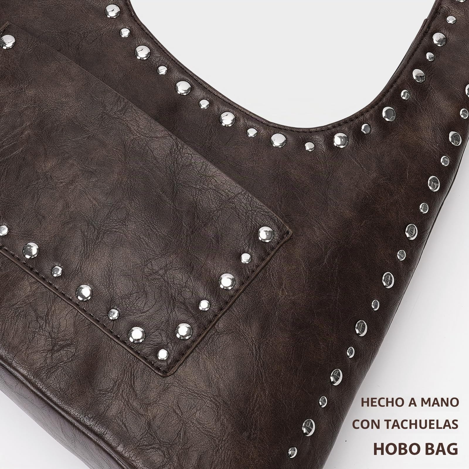 HiTotes Bolso hobo de cuero con tachuelas para mujer, bolso de mano de cuero vegano, bolso de hombro Y2K, bolso hobo de otoño, bolso de hombro creciente con tachuelas
