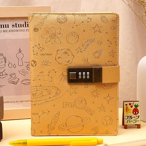 Vista 27 de Diario de bloqueo para mujeres y niñas, diario vintage con cerradura personal recargable, diario de bloqueo de cuero, cuaderno de escritura B6