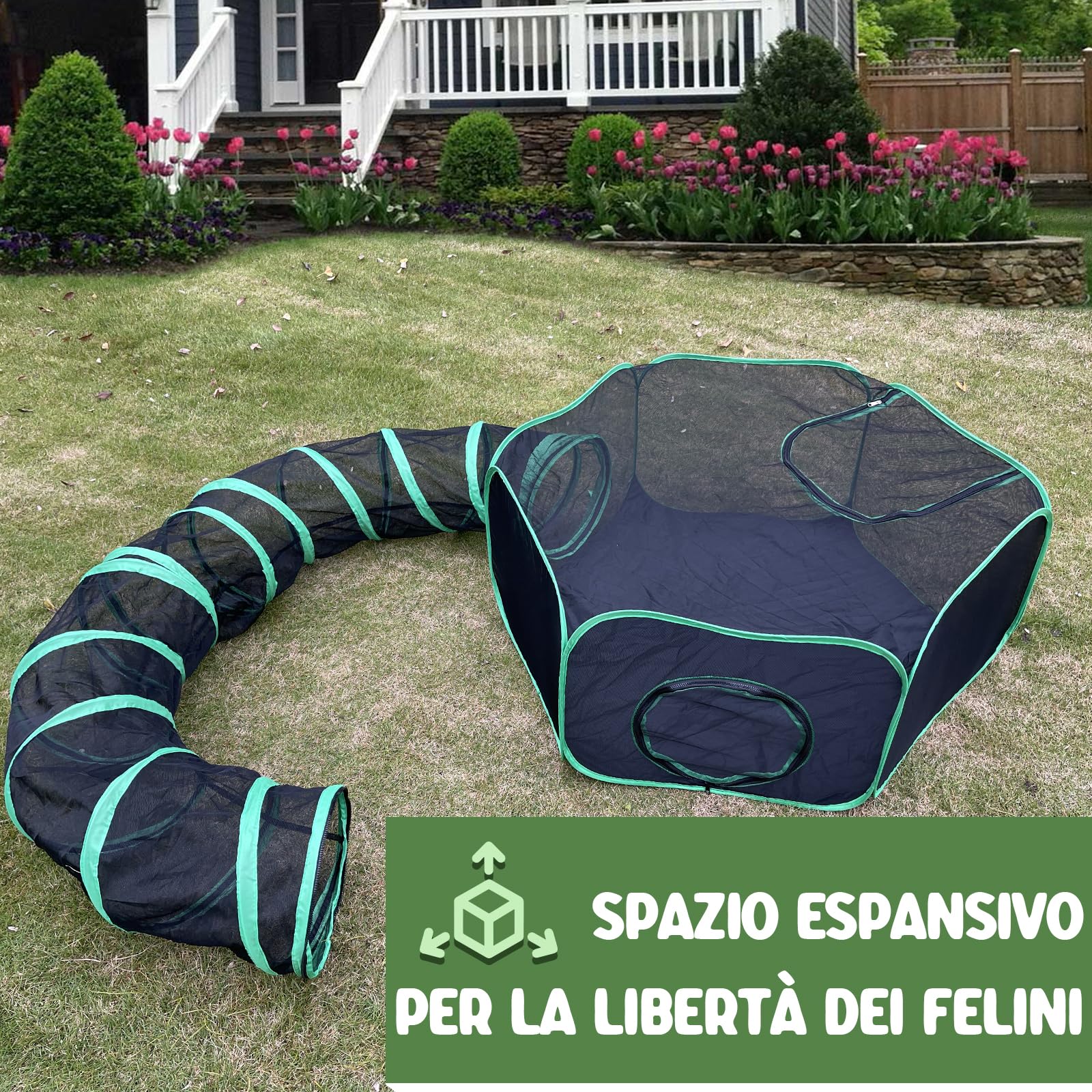 Pawtenda Recinzioni per Gatti da Esterno e Interno, Tenda Portatile con Tunnel, Catio Recintato per Gatti, Conigli e Cuccioli