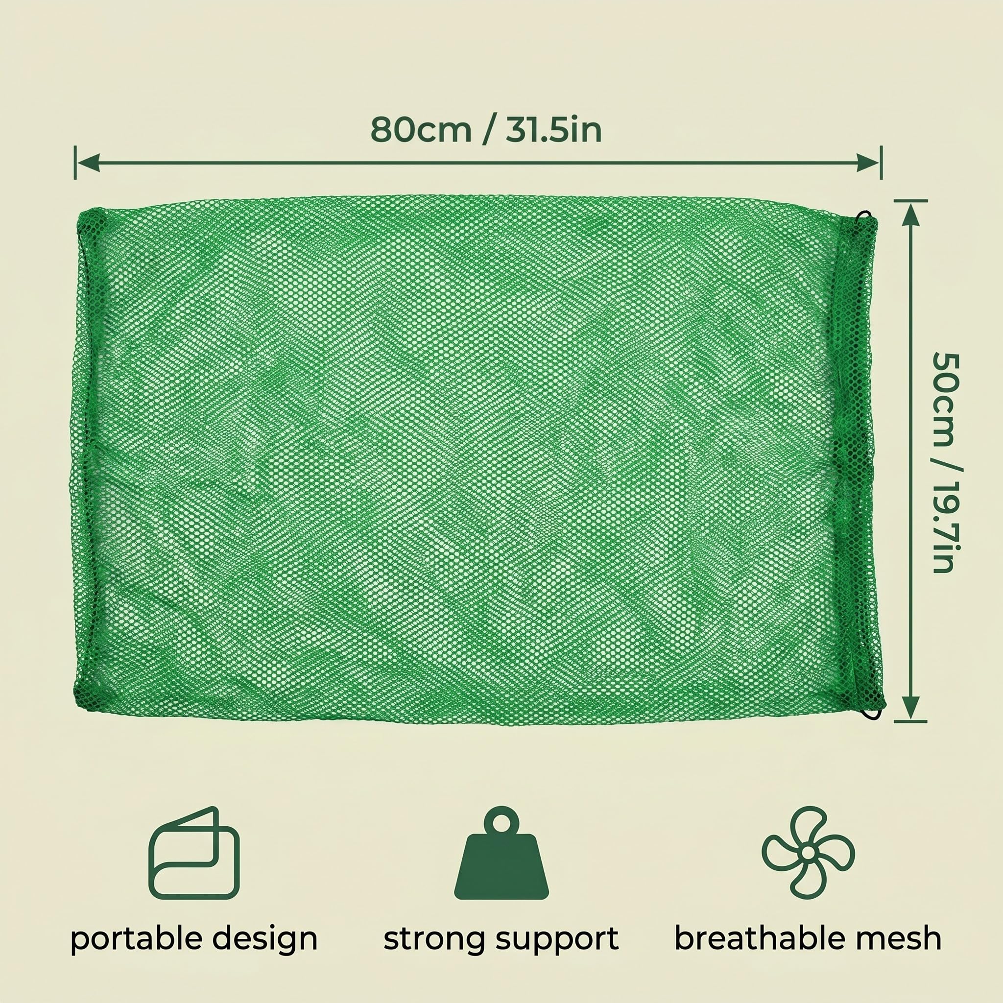 Bourriche Peche 80x50cm, Sac Soluble Peche Carpe, Filet Peche en Nylon Vert Renforcé, Sac de Conservation Poisson Pliable et Séchage Rapide, Nasse à Poisson Multifonctionnelle