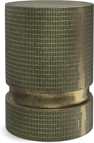 Miniatura 22 de SIMPLIHOME Johnsen - Mesa de metal, 15 pulgadas de ancho, con tambor de hierro macizo, color plata antigua con patrón tribal, mesa auxiliar redonda