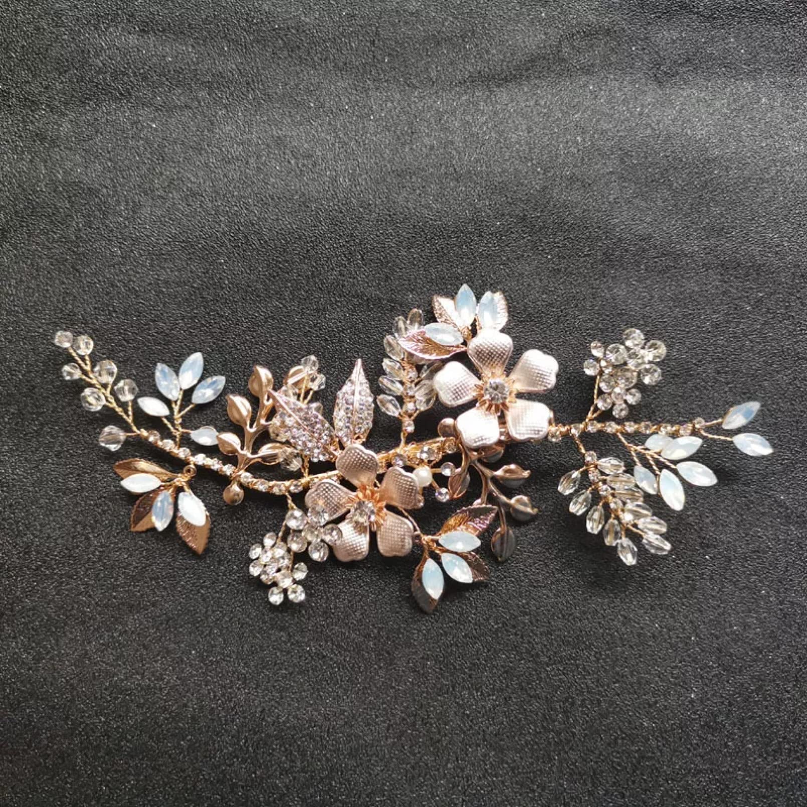 Emissione di WLLLTYCardNuovi Accessori per Capelli da Sposa con forcina per Capelli da Sposa con Perle di Strass di Cristallo Dorato
