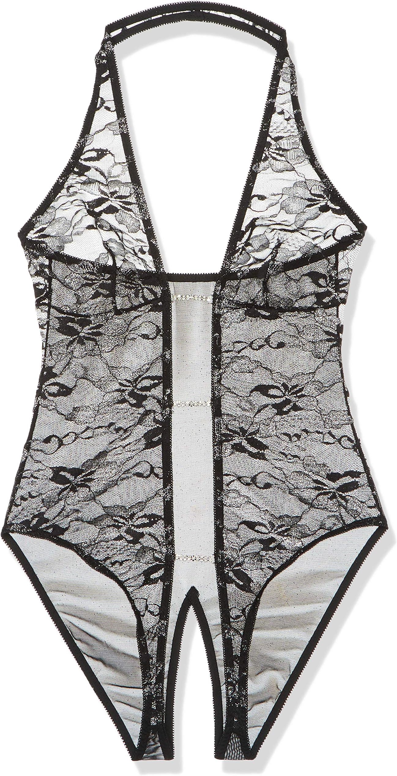 Abierta Fina Women's See Through Lace Crotchless Teddy, Black, Medium