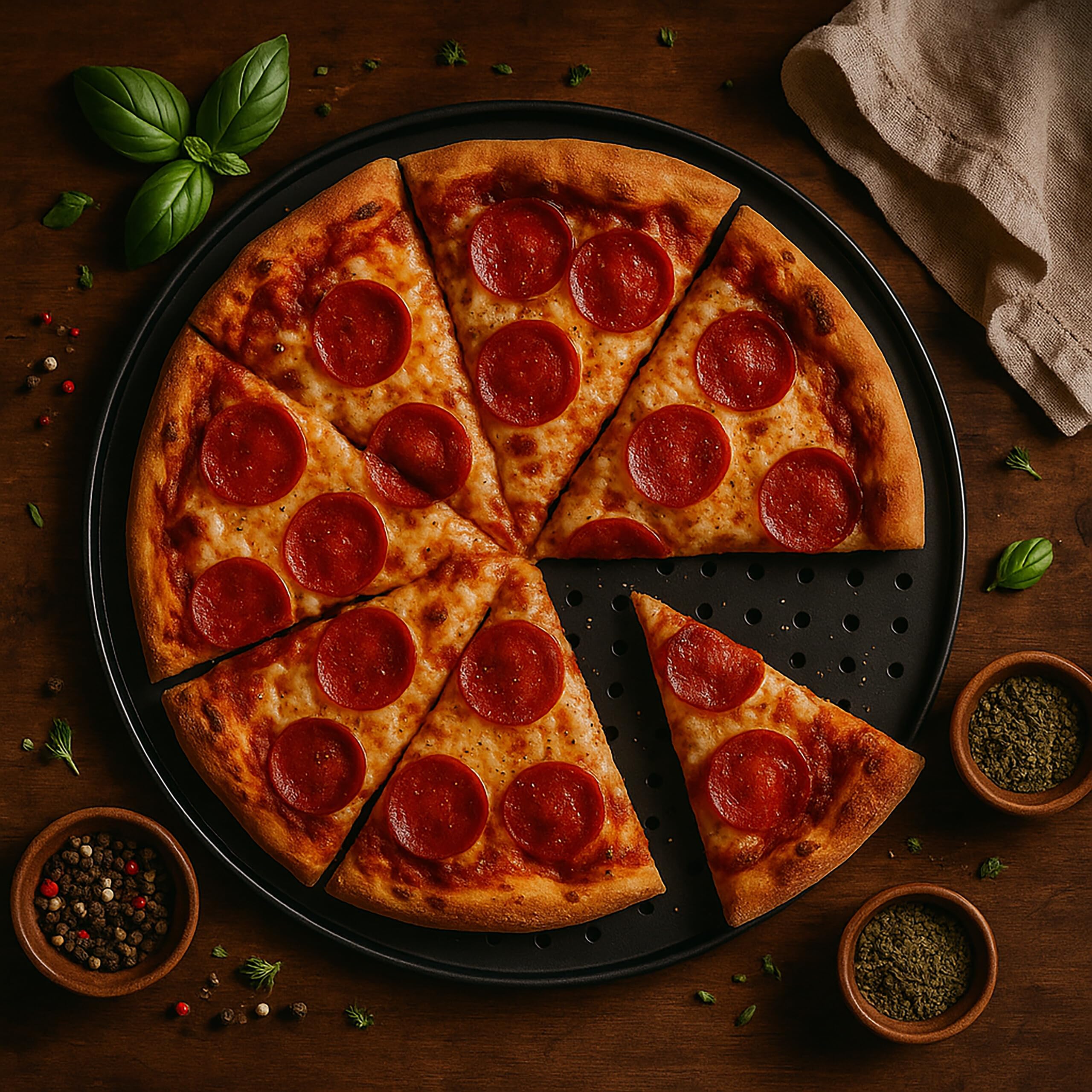 Relaxdays Plaque à Pizza, 4 pièces, avec Support, antiadhésive, Acier au Carbone, Plaque perforée, Anthracite/Argent