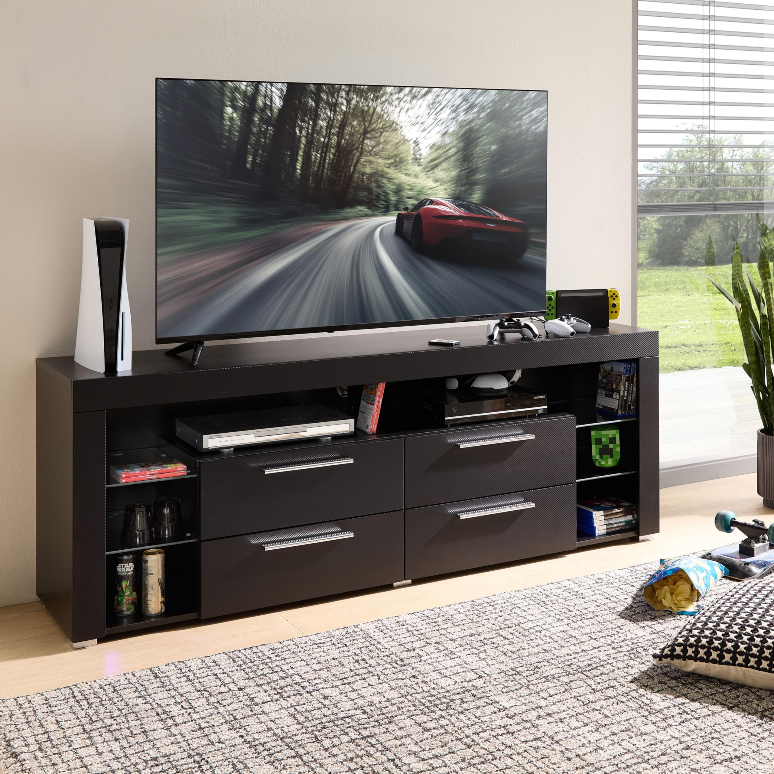 Caldion TV-Lowboard Mit LED-Beleuchtung TV Schrank Mit 4