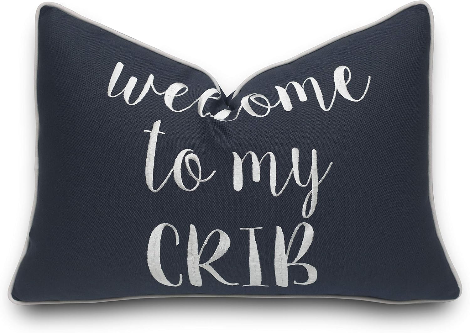 Rudransha Welcome to My Crib Embroidered Lumbar Accent Throw Pillow Cover - Nursery Decor - 12x18, Navy Blue : Baby