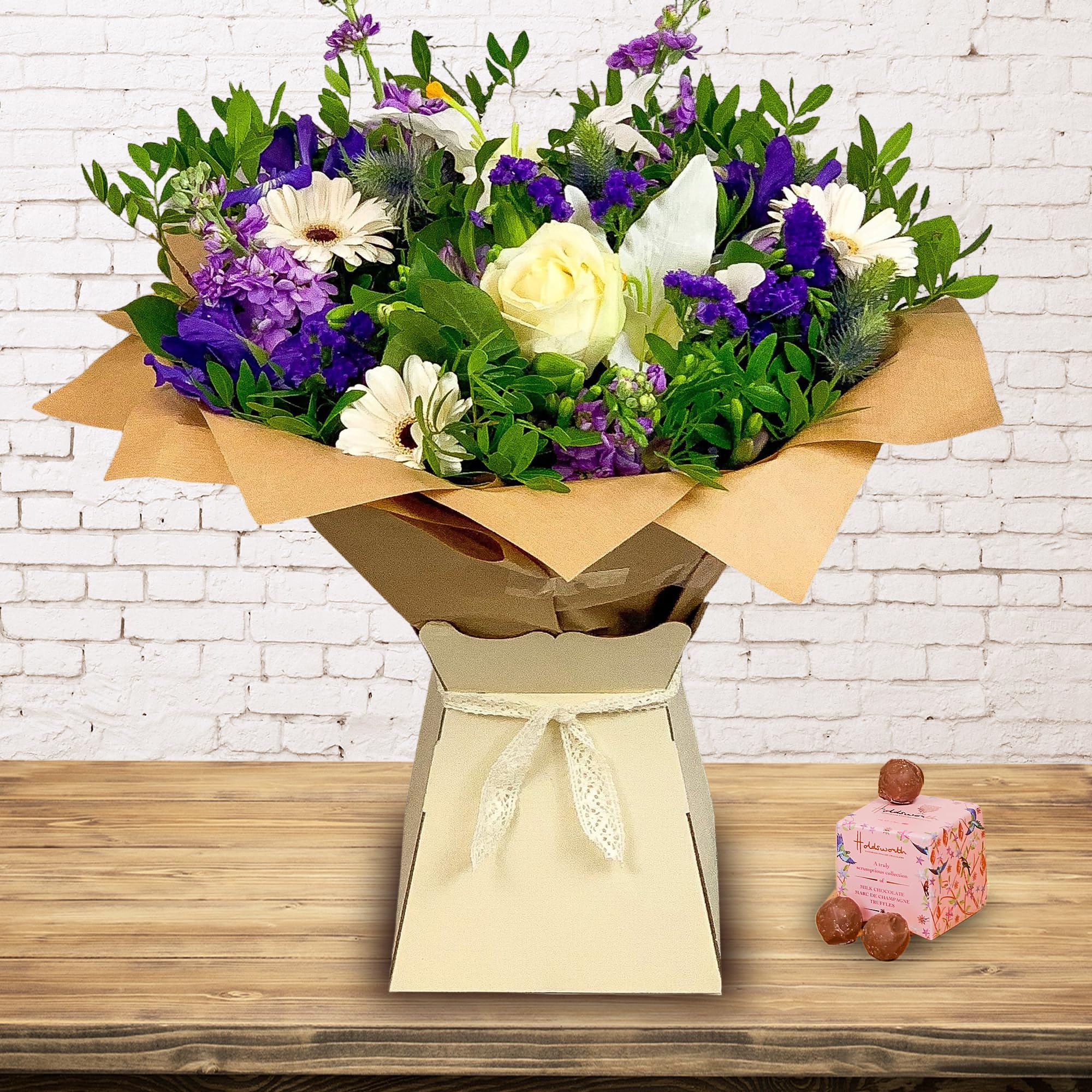 Purple Wishes Bouquet, Fresh Cut Flowers Delivered, Beautiful Fresh Flowers, Ideal for Birthdays, Anniversaries and Thank You Gifts (+ Champagne Truffles)
