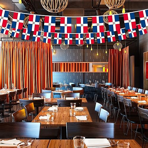 Miniatura 5 de G128 Bandera de República Dominicana  Bandera de 8.2 x 5.5 pulgadas, cuerda completa de 33 pies  Poliéster 150D impreso, decoraciones para bar,